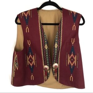 Vintage Chimayo Style Cotton Vest Conches tassels